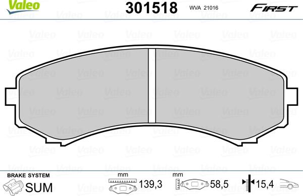 Valeo 301518 - Zestaw klocków hamulcowych, hamulce tarczowe parts5.com