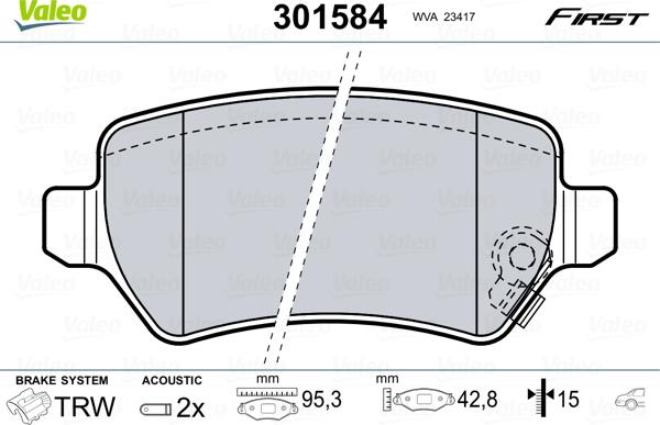 Valeo 301584 - Brake Pad Set, disc brake parts5.com