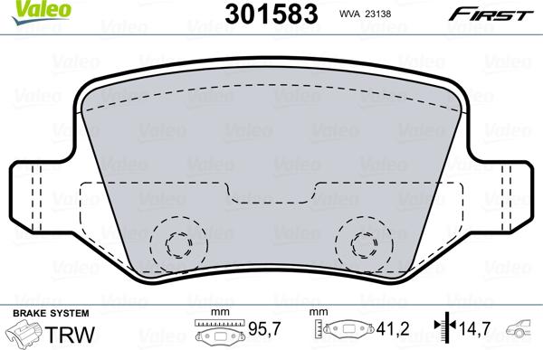 Valeo 301583 - Komplet zavornih oblog, ploscne (kolutne) zavore parts5.com