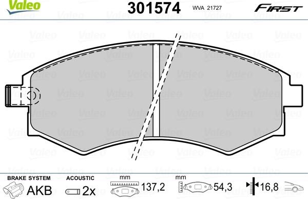 Valeo 301574 - Sada brzdových destiček, kotoučová brzda parts5.com