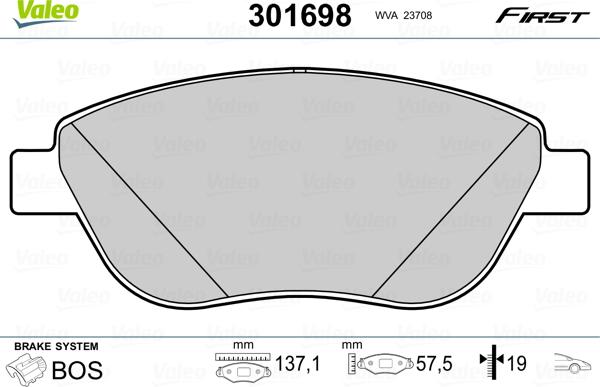 Valeo 301698 - Σετ τακάκια, δισκόφρενα parts5.com