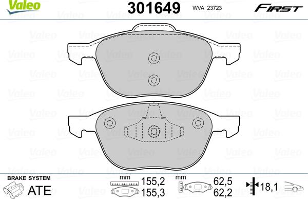 Valeo 301649 - Juego de pastillas de freno parts5.com