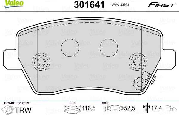 Valeo 301641 - Тормозные колодки, дисковые, комплект parts5.com