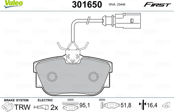 Valeo 301650 - Jarrupala, levyjarru parts5.com