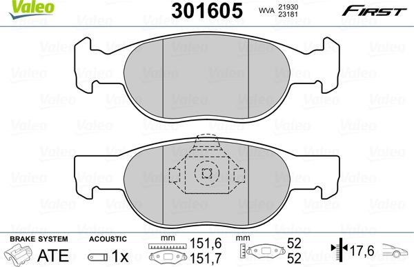 Valeo 301605 - Set placute frana,frana disc parts5.com