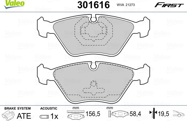 Valeo 301616 - Комплект спирачно феродо, дискови спирачки parts5.com