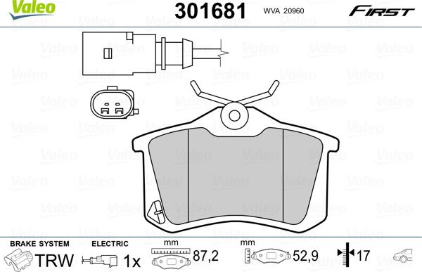 Valeo 301681 - Kit de plaquettes de frein, frein à disque parts5.com