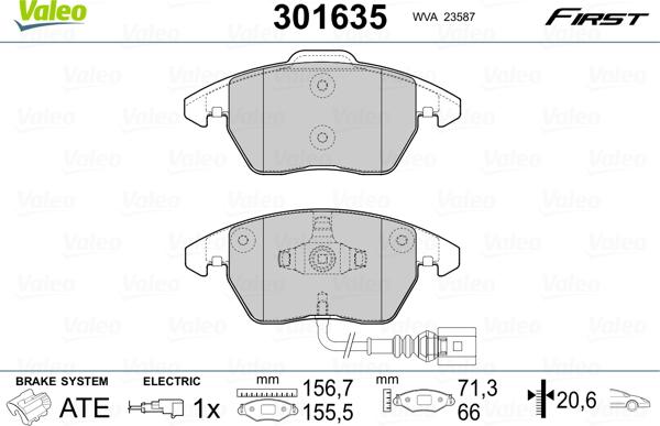 Valeo 301635 - Komplet zavornih oblog, ploscne (kolutne) zavore parts5.com