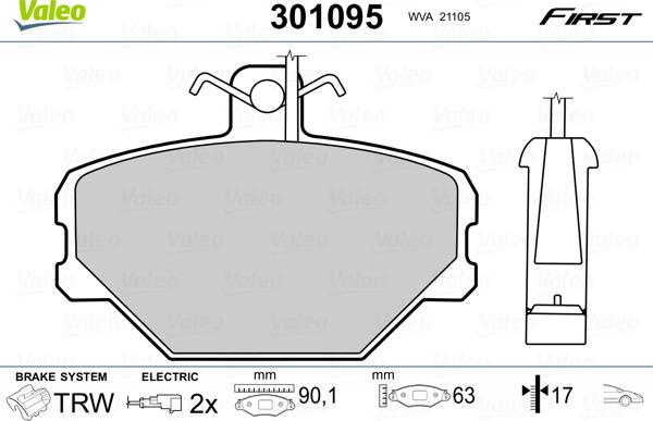 Valeo 301095 - Sada brzdových destiček, kotoučová brzda parts5.com