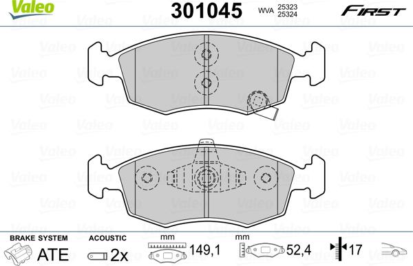 Valeo 301045 - Juego de pastillas de freno parts5.com