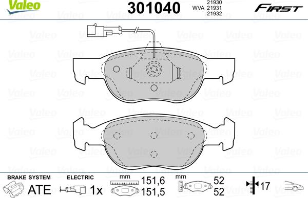 Valeo 301040 - Brake Pad Set, disc brake parts5.com