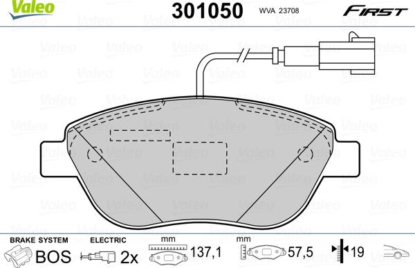 Valeo 301050 - Komplet zavornih oblog, ploscne (kolutne) zavore parts5.com