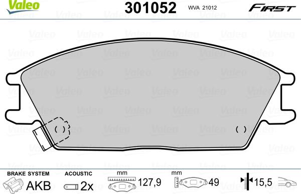 Valeo 301052 - Juego de pastillas de freno parts5.com