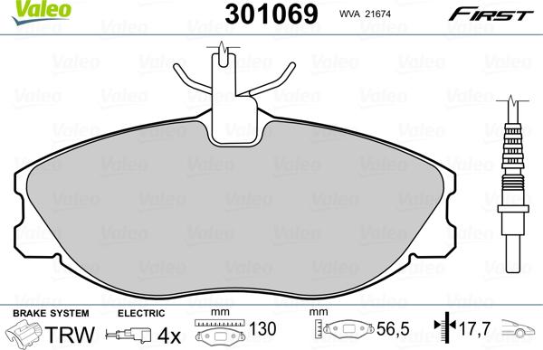 Valeo 301069 - Juego de pastillas de freno parts5.com