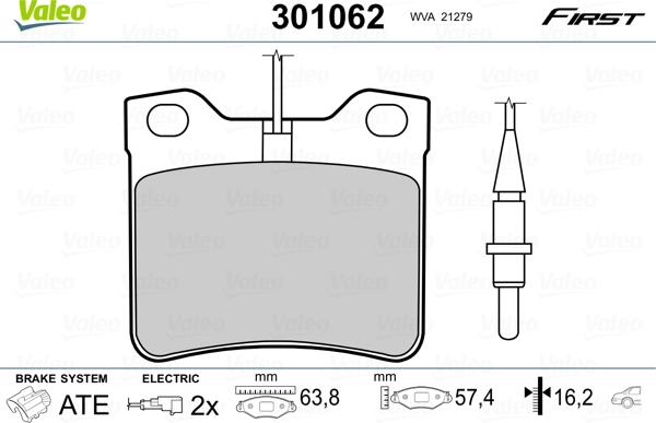 Valeo 301062 - Fékbetétkészlet, tárcsafék parts5.com