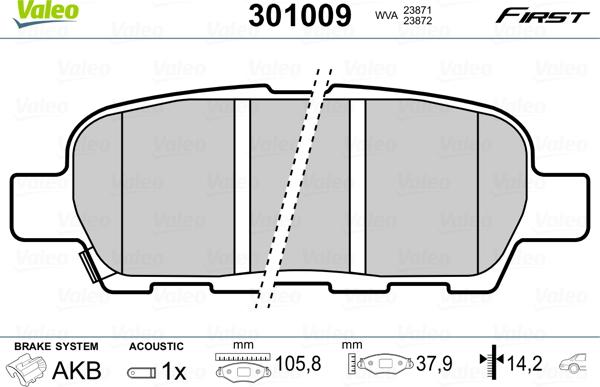 Valeo 301009 - Bremsbelagsatz, Scheibenbremse parts5.com