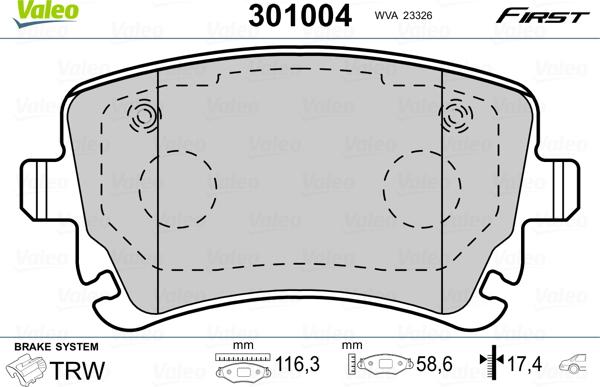 Valeo 301004 - Jarrupala, levyjarru parts5.com