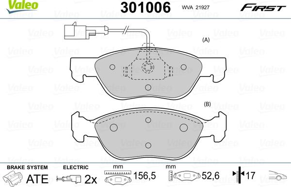 Valeo 301006 - Brake Pad Set, disc brake parts5.com