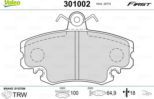 Valeo 301002 - Komplet pločica, disk-kočnica parts5.com