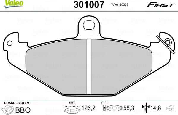 Valeo 301007 - Zestaw klocków hamulcowych, hamulce tarczowe parts5.com