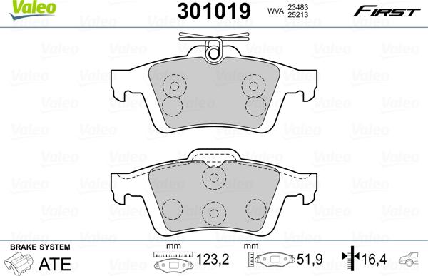 Valeo 301019 - Zestaw klocków hamulcowych, hamulce tarczowe parts5.com