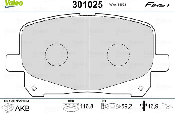 Valeo 301025 - Fékbetétkészlet, tárcsafék parts5.com