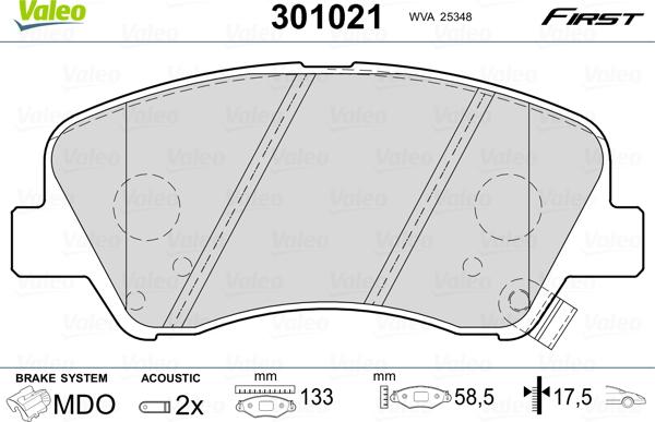 Valeo 301021 - Juego de pastillas de freno parts5.com