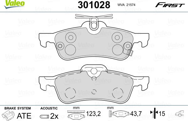 Valeo 301028 - Komplet zavornih oblog, ploscne (kolutne) zavore parts5.com