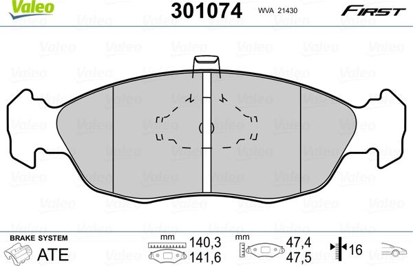 Valeo 301074 - Jarrupala, levyjarru parts5.com