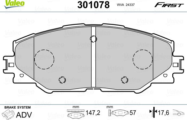 Valeo 301078 - Комплект спирачно феродо, дискови спирачки parts5.com