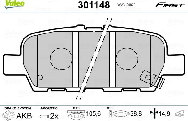 Valeo 301148 - Jarrupala, levyjarru parts5.com