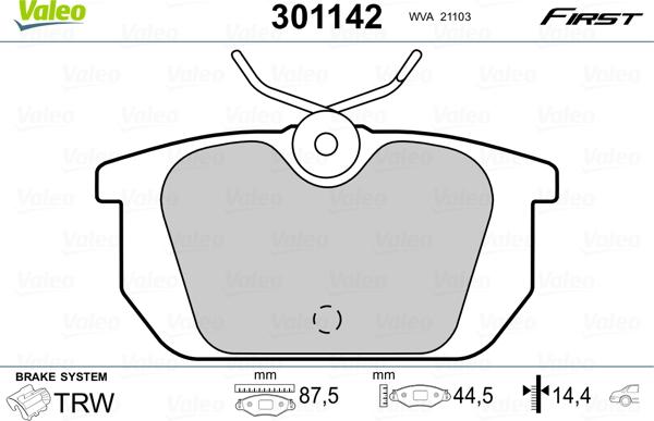 Valeo 301142 - Sada brzdových destiček, kotoučová brzda parts5.com