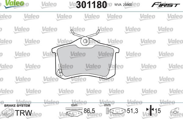 Valeo 301180 - Fékbetétkészlet, tárcsafék parts5.com