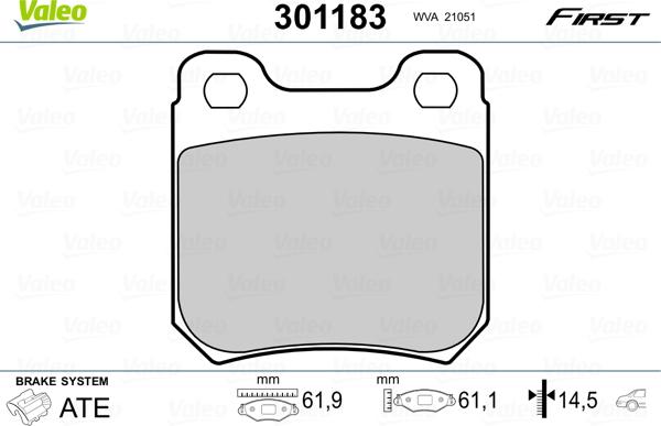 Valeo 301183 - Σετ τακάκια, δισκόφρενα parts5.com