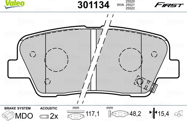 Valeo 301134 - Komplet zavornih oblog, ploscne (kolutne) zavore parts5.com