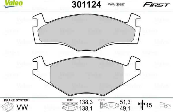 Valeo 301124 - Zestaw klocków hamulcowych, hamulce tarczowe parts5.com