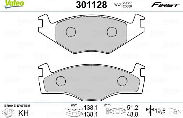 Valeo 301128 - Juego de pastillas de freno parts5.com