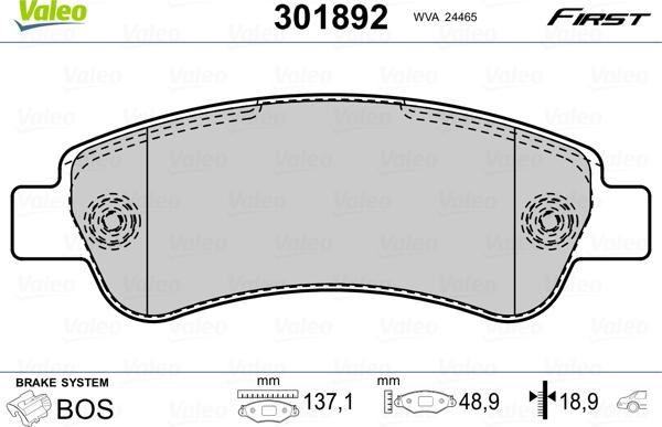 Valeo 301892 - Fren balata seti, diskli fren parts5.com