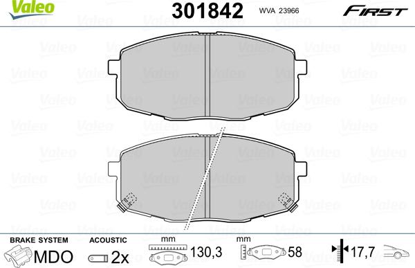 Valeo 301842 - Sada brzdových platničiek kotúčovej brzdy parts5.com