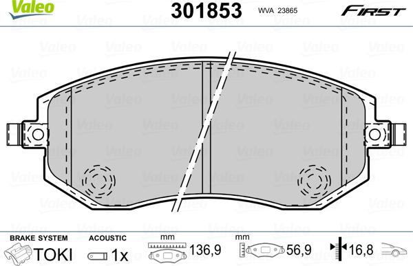 Valeo 301853 - Fren balata seti, diskli fren parts5.com