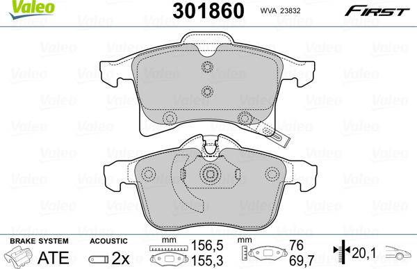 Valeo 301860 - Juego de pastillas de freno parts5.com