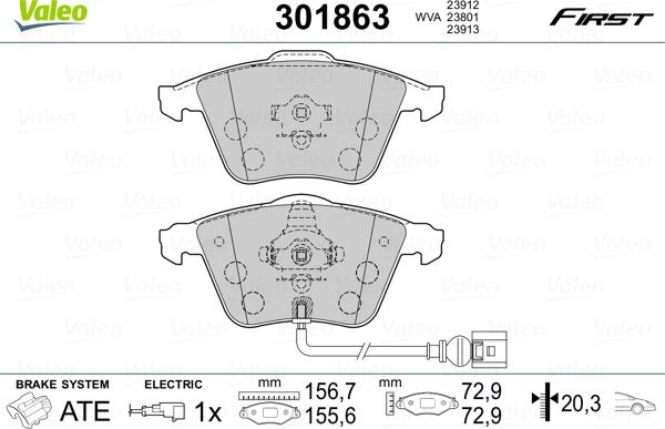 Valeo 301863 - Brake Pad Set, disc brake parts5.com