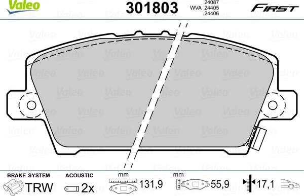 Valeo 301803 - Set placute frana,frana disc parts5.com