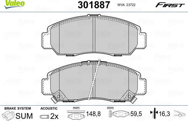 Valeo 301887 - Kit de plaquettes de frein, frein à disque parts5.com