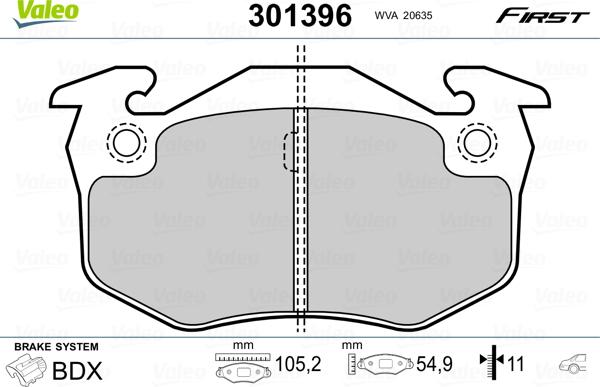 Valeo 301396 - Bremsbelagsatz, Scheibenbremse parts5.com