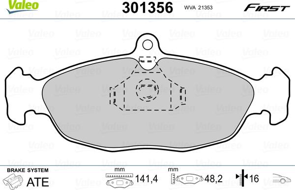 Valeo 301356 - Sada brzdových destiček, kotoučová brzda parts5.com