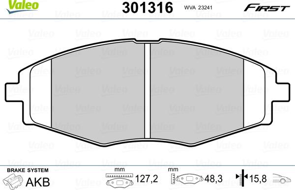 Valeo 301316 - Brake Pad Set, disc brake parts5.com