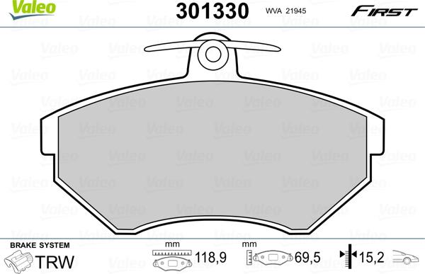 Valeo 301330 - Juego de pastillas de freno parts5.com