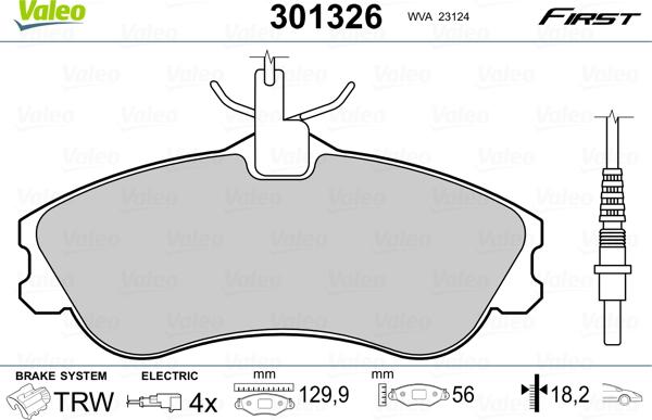 Valeo 301326 - Piduriklotsi komplekt,ketaspidur parts5.com