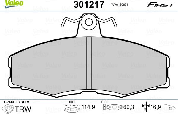 Valeo 301217 - Komplet zavornih oblog, ploscne (kolutne) zavore parts5.com